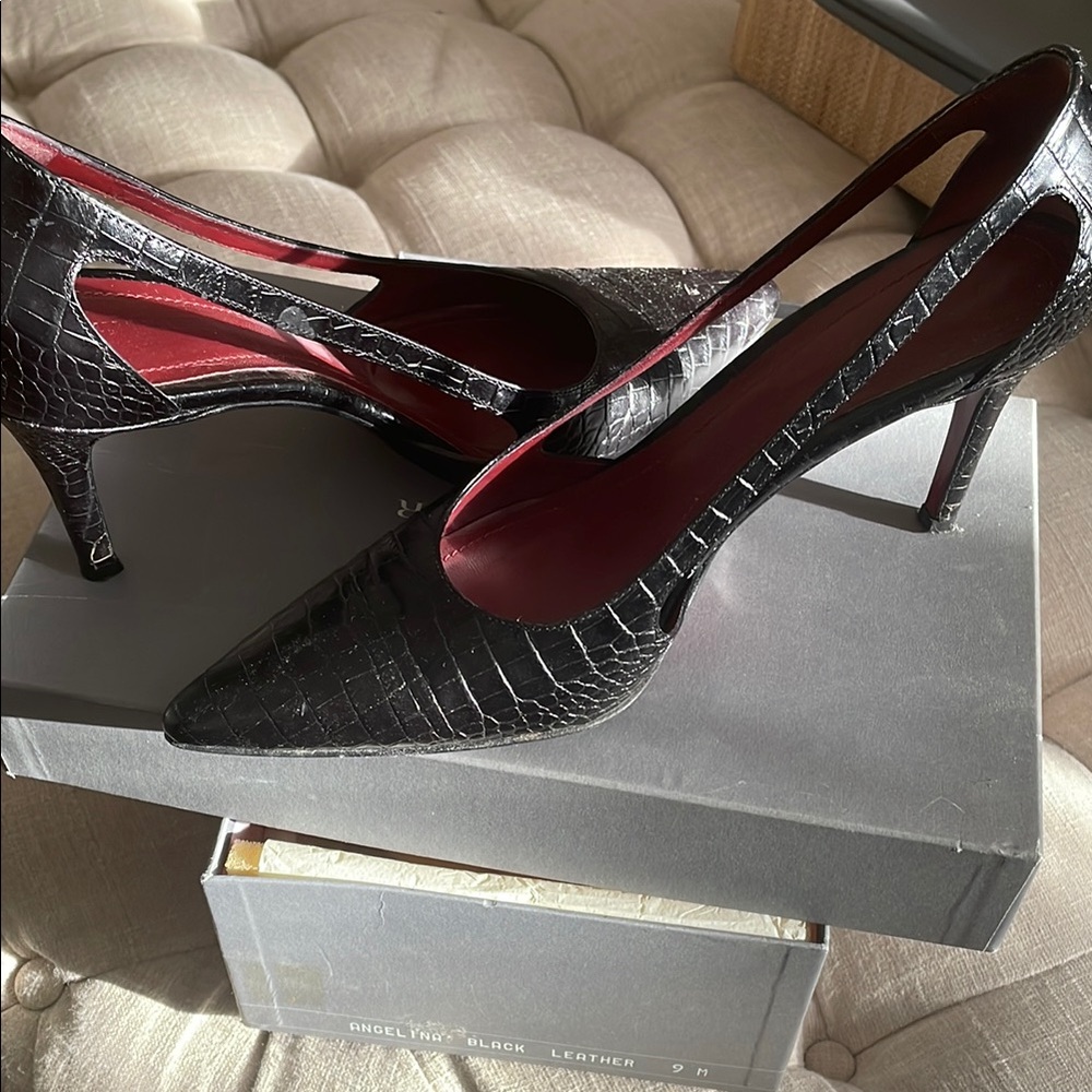Ann Taylor Black Stiletto Heels with Crocodile Texture